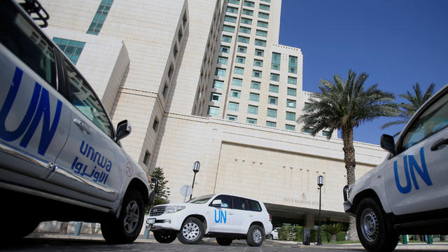 The United Nation vehicles carrying the OPCW inspectors is seen in Damascus 