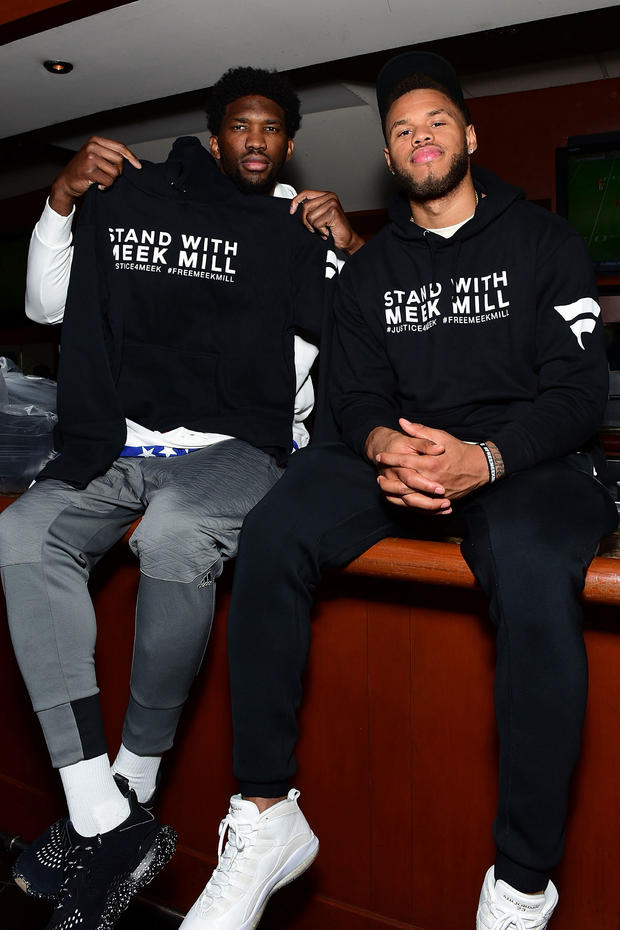 Phliadelphia 76ers Players And Celebrities Wear "Free Meek Mill" Hoodies At Jay-Z Concert 