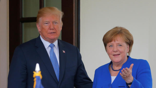 U.S. President Donald Trump welcomes German Chancellor Angela Merkel to the White House in Washington 
