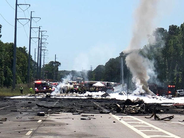 The military plane crash site is seen in Savannah, Georgia, on May 2, 2018, in this picture obtained from social media. 