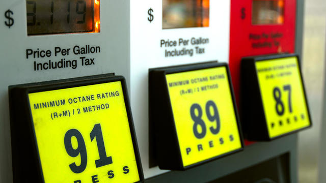 The three different gas prices at the gas station 