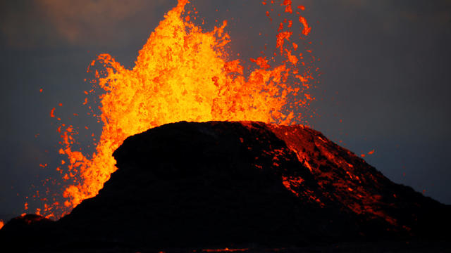 Lava gushes from a fissure eruption of the Kilauea Volcano in the Leilani Estates near Pahoa, Hawaii 