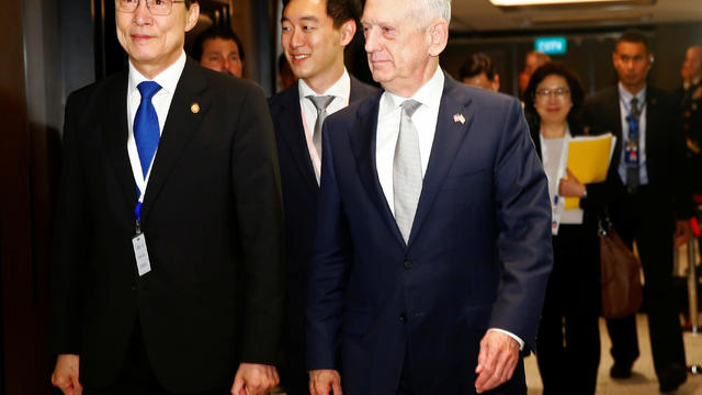 South Korea's Defence Minister Song Young-moo leaves after a meeting with U.S. Secretary of Defence Jim Mattis on the sidelines of the IISS Shangri-la Dialogue in Singapore 