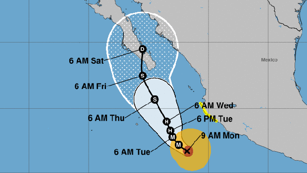 Hurricane Bud's probable path off Mexico's Pacific coast is displayed in this graphic from the National Weather Service. 