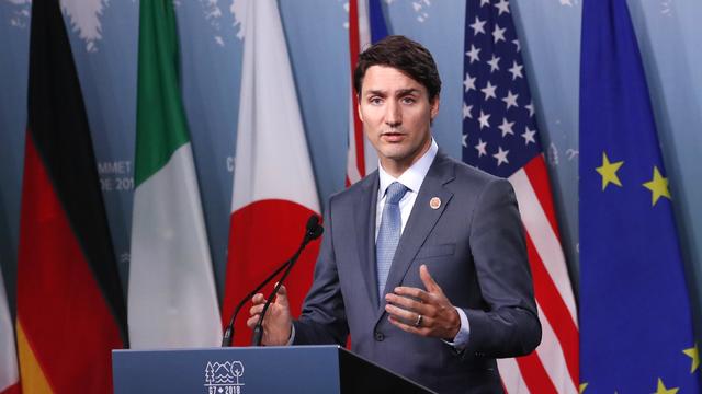Canada's Prime Minister Justin Trudeau addresses the final news conference of the G7 summit in the Charlevoix city of La Malbaie 