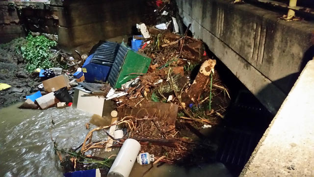 Debris piles up after storms caused flash floods in western Pennsylvania on June 20, 2018. 