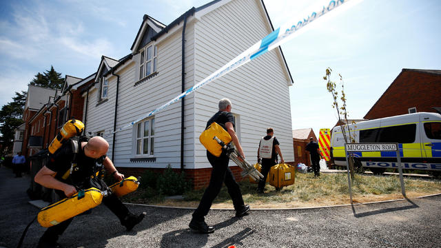 Fire and Rescue Service personel arrive with safety equipment at the site of a housing estate on Muggleton Road, after it was confirmed that two people had been poisoned with the nerve-agent Novichok, in Amesbury 