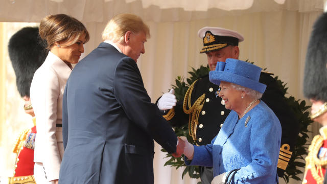 Britain's Queen Elizabeth greets U.S. President Donald Trump and First Lady Melania Trump, at Windsor Castle, Windsor 