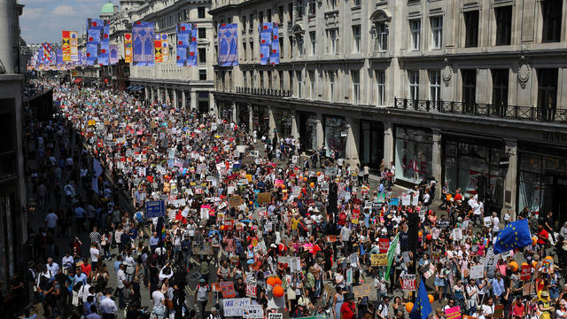 Demonstrators protest against the visit of U.S. President Donald Trump, in central London 