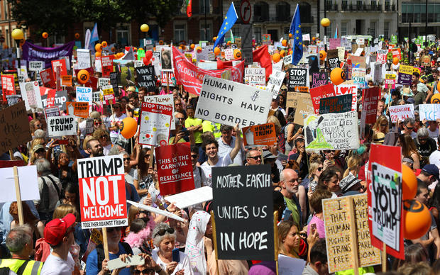 Demonstrators protest against the visit of U.S. President Donald Trump, in central London 