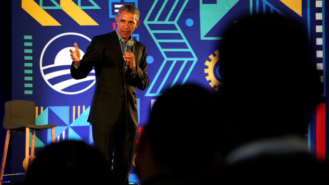 Former US President Barack Obama speaks during his town hall meeting for the Obama Foundation at the African Leadership Academy in Johannesburg 