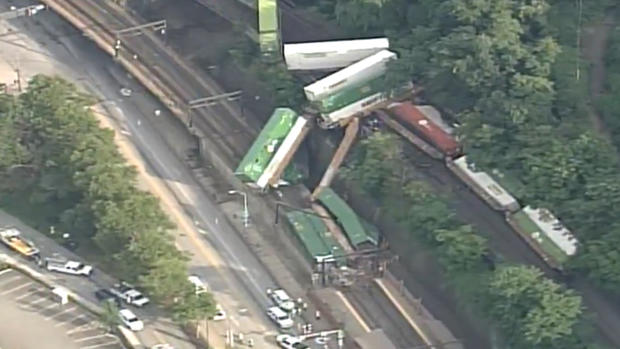 Freight Train Cars Derail Near Station Square, Crash Onto T Tracks 