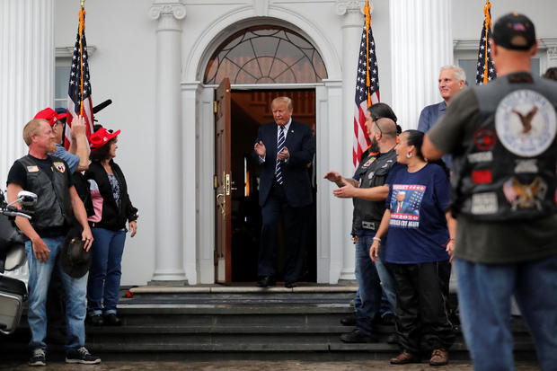 U.S. President Donald Trump meets with supporters from a group called "Bikers for Trump" at Trump National Golf Club in Bedminster, New Jersey, U.S. 