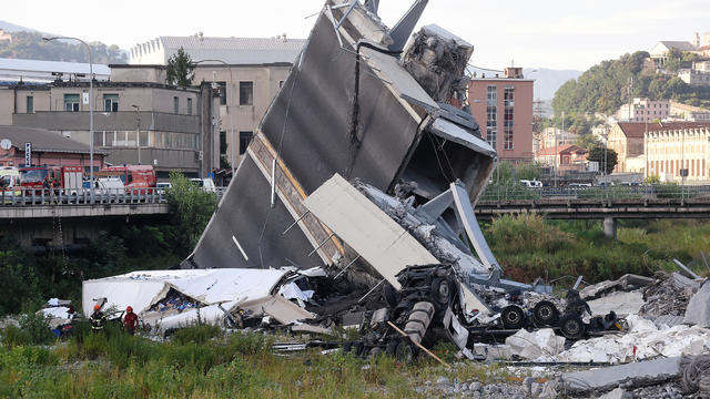 The collapsed Morandi Bridge is seen in the Italian port city of Genoa 