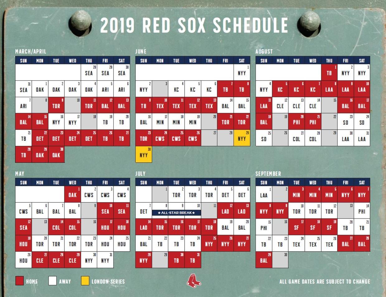 Red Sox 2019 Schedule Announced: Opening Day, London Games, World Series Rematch, Yankees Series