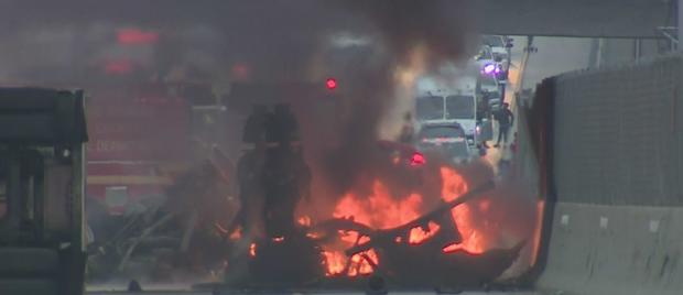Tanker Truck Explodes Into Flames On 105 Freeway In Hawthorne 