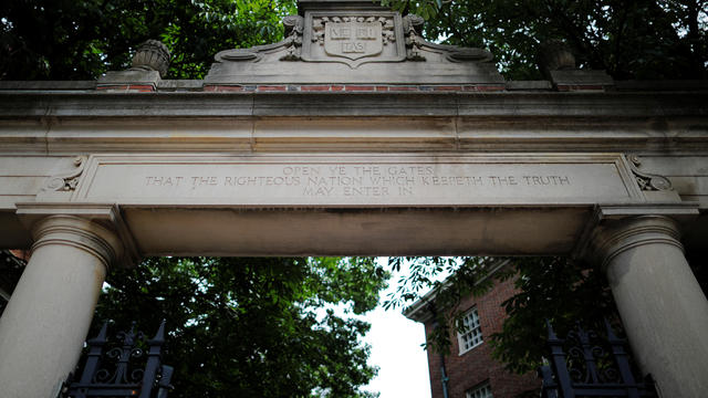 One of the 25 gates to Harvard Yard is open at Harvard University in Cambridge 