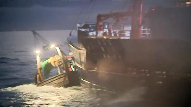 French and British fishing boats collide during a scrap in the English Channel over scallop fishing rights Aug. 28, 2018, in this still image taken from a video. 