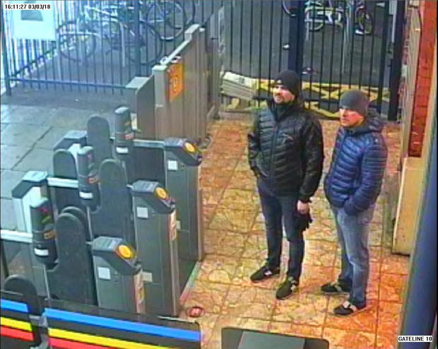Alexander Petrov and Ruslan Boshirov, who were formally accused of attempting to murder former Russian intelligence officer Sergei Skripal and his daughter Yulia in Salisbury, are seen on CCTV in an image handed out by the Metropolitan Police 