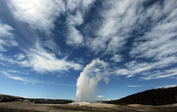 View of the 'Old Faithful' geyser which 