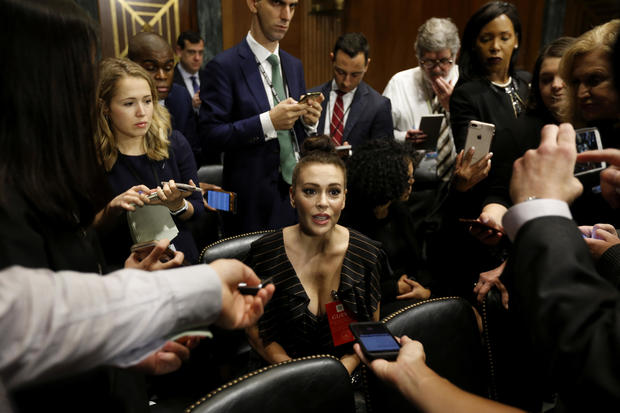 Actress Alyssa Milano is seen ahead of a Senate Judiciary Committee hearing of Dr. Christine Blasey Ford and Brett Kavanaugh at the Capitol Hill in Washington 