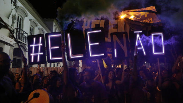 Women demonstrate against presidential candidate Jair Bolsonaro in Rio de Janeiro 