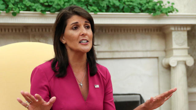 U.S. President Trump meets with U.N. Ambassador Haley in the Oval Office of the White House in Washington 