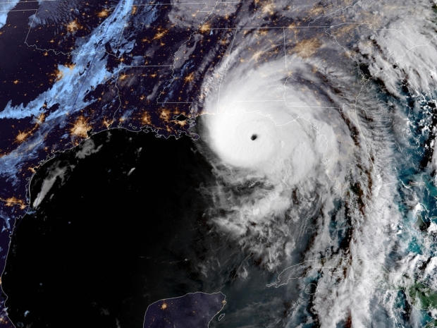​Hurricane Michael is seen churning in the Gulf of Mexico from a satellite at 8:27 a.m. ET on Oct. 10, 2018. 