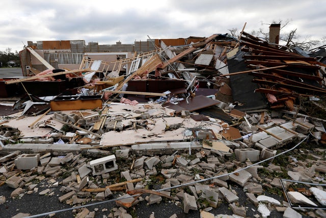 Buildings damaged by Hurricane Michael are seen in Panama City, Florida, Oct. 11, 2018.