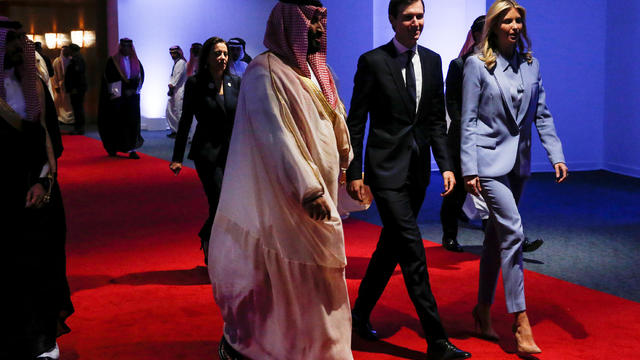 Saudi Arabia's Deputy Crown Prince Mohammed bin Salman escorts White House senior advisors Jared Kushner and Ivanka Trump at the Global Center for Combatting Extremist Ideology in Riyadh, Saudi Arabia 