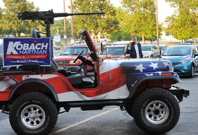 Republican Gubernatorial Candidate Secretary of State of Kansas Kris Kobach Attends His Primary Night Gathering In Topeka 