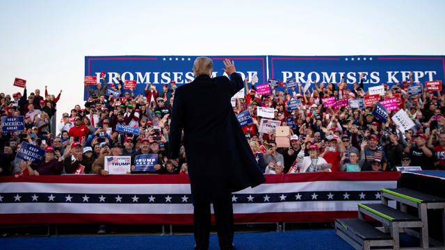 U.S. President Donald Trump arrives during a campaign rally at Southern Illinois Airport in Murphysboro 