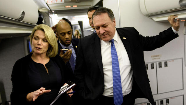 Spokesperson Heather Nauert while US Secretary of State Mike Pompeo dialogues with reporters in his plane while flying from Panama to Mexico 