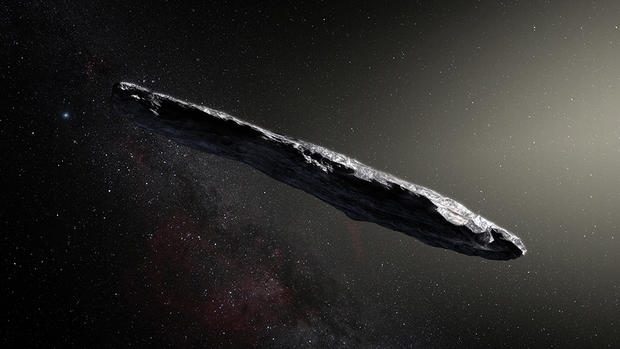 Artist's impression of the interstellar asteroid `Oumuamua 