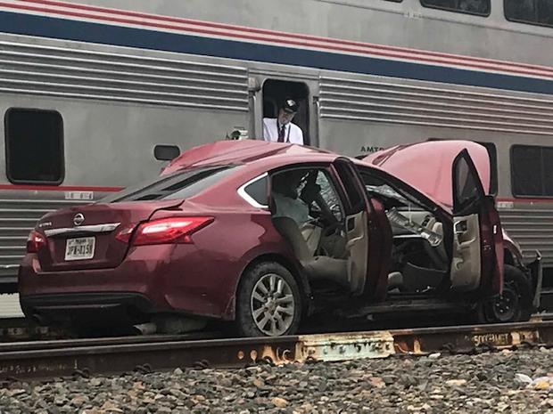 Amtrak train hits car 