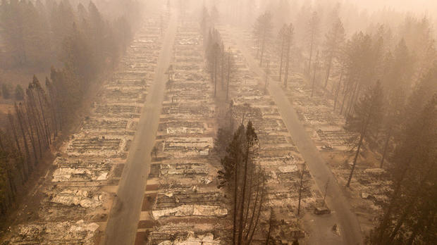 In this aerial photo, a burned neighborhood is seen in Paradise, California, on Nov. 15, 2018. 