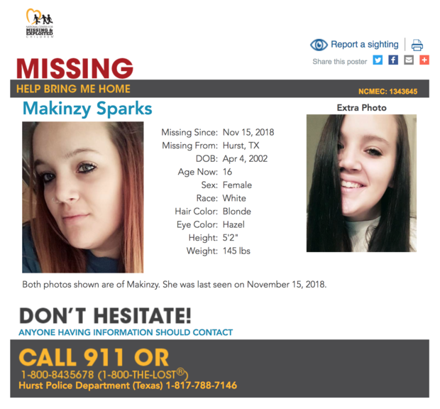 Makinzy Sparks missing poster 