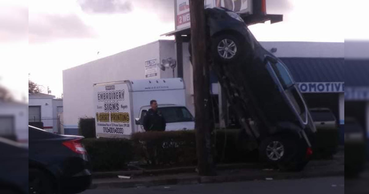 Car Ends Up Vertical After Running Into Telephone Pole - Good Day ...