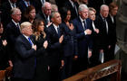 President Trump and three former presidents and first ladies stand together at state funeral for former U.S. President George H.W. Bush at Washington National Cathedral 