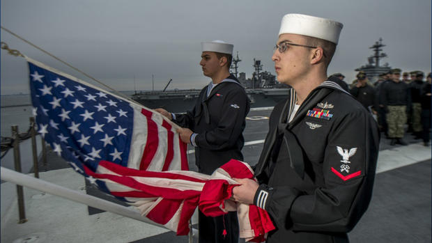 Logan Davidson Monaca native lowers flag to half-mast aboard namesake, USS George H. W. Bush 