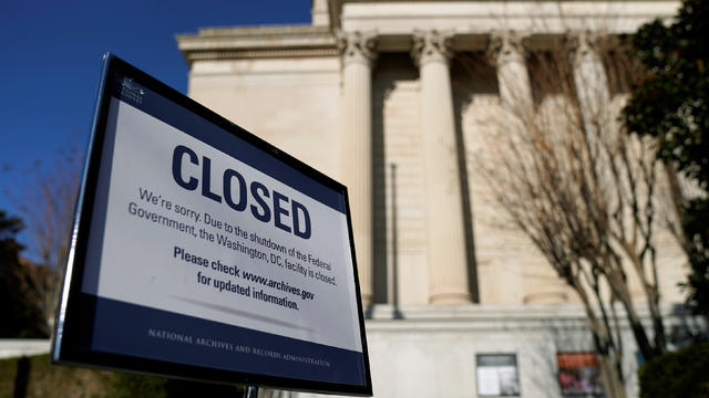 A sign declares the National Archive is closed due to a partial federal government shutdown in Washington 