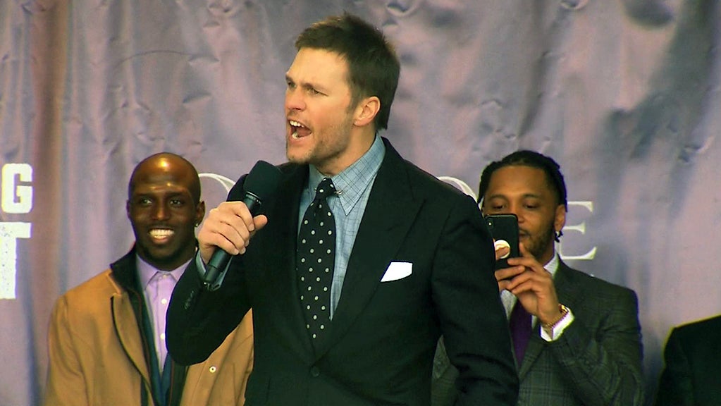 Tom Brady Leads 'We're Still Here' Chant, Drops Mic At Super Bowl Rally ...
