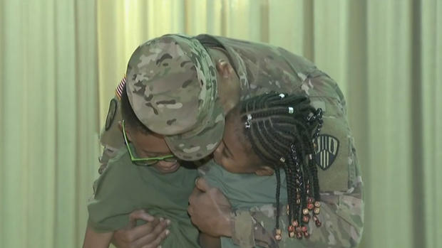 Soldier Surprises Kids At School 