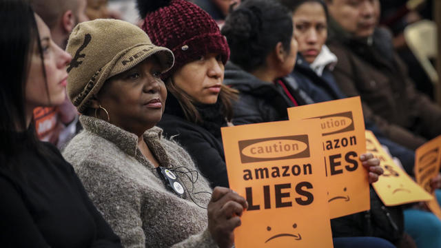 Anti-Amazon Protestors Rally At NYC City Hall Against Queens Second Headquarters 