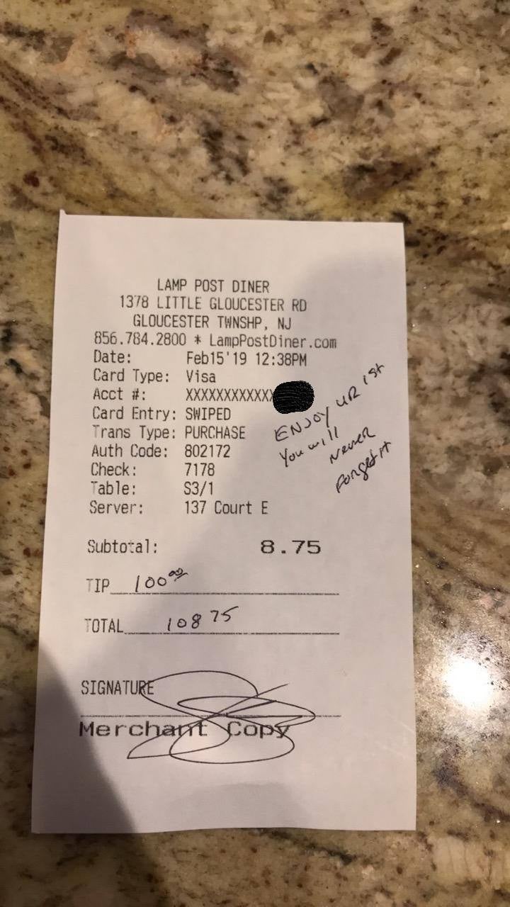 GLOUCESTER WAITRESS RECEIPT 