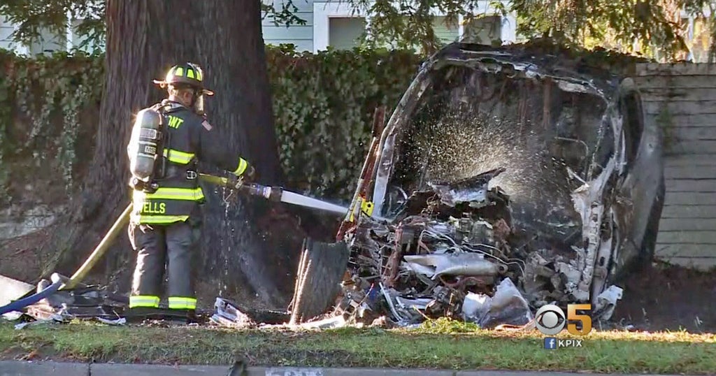 Tesla Model X Bursts Into Flame After Crash in Fremont - CBS San Francisco