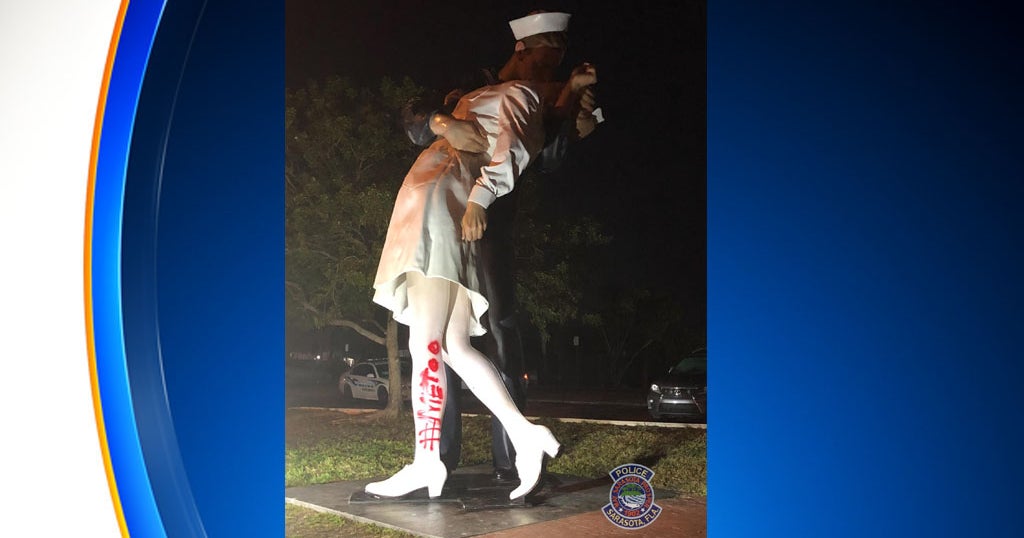 'MeToo' Spray Painted On Iconic Kiss Statue In Sarasota CBS Miami