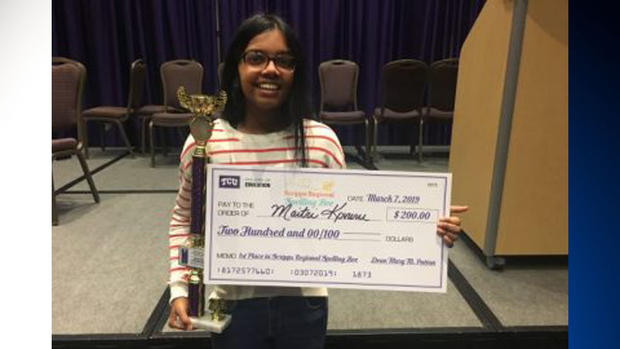 Maitri Kovuru of  McClean Middle School wins spelling bee 