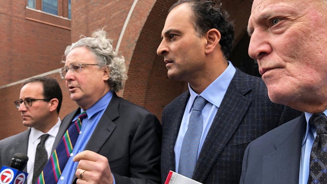 David Sidoo -- along with attorneys Richard Schonfeld, David Chesnoff and Martin Weinber -- speaks outside Boston federal court after pleading not guilty to charges of participating in the largest college admissions fraud scheme in U.S. history in Boston 