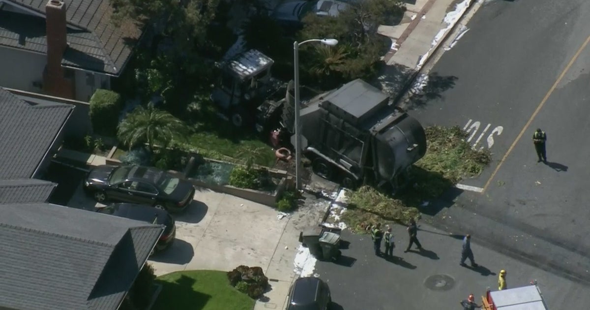 Trash Truck Catches Fire, Rolls Down Hill Into Home - CBS Los Angeles